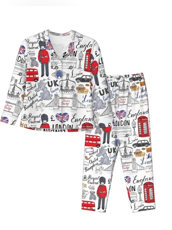 omfort Other - White Pajama Set London Icons Travel Vacation Resortwear Sleepwear Lounge